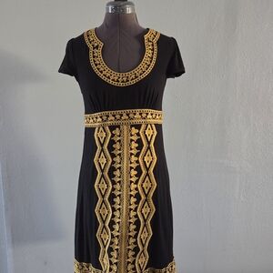 International Concepts Black and Gold Embroidered Dress